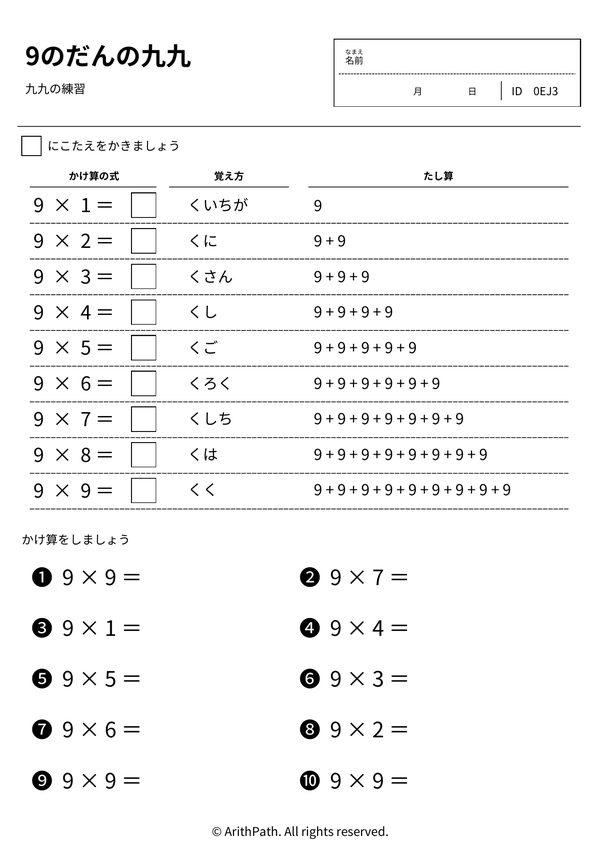 9のだんの九九