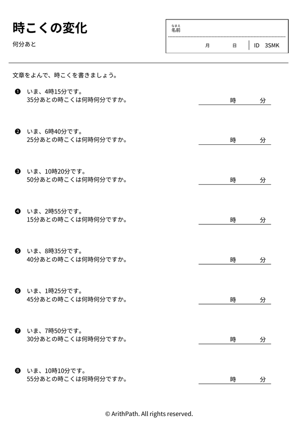 時こくの変化