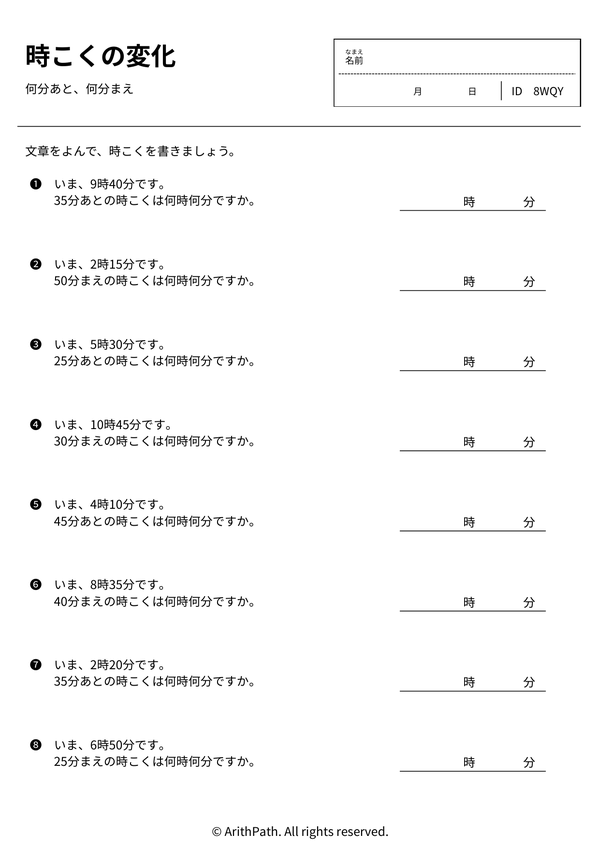 時こくの変化