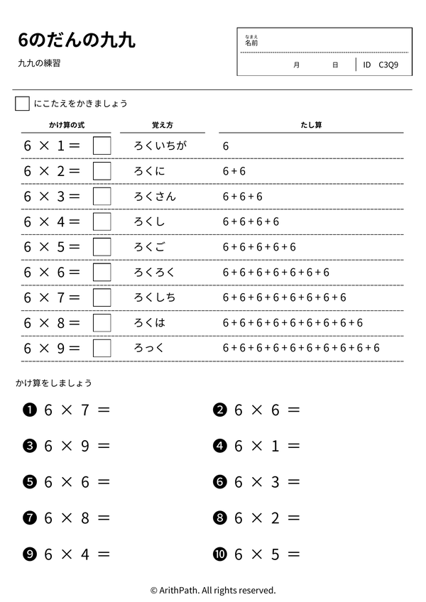6のだんの九九