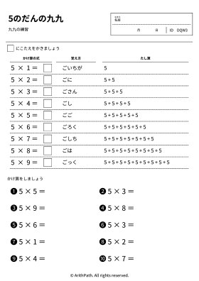 5のだんの九九