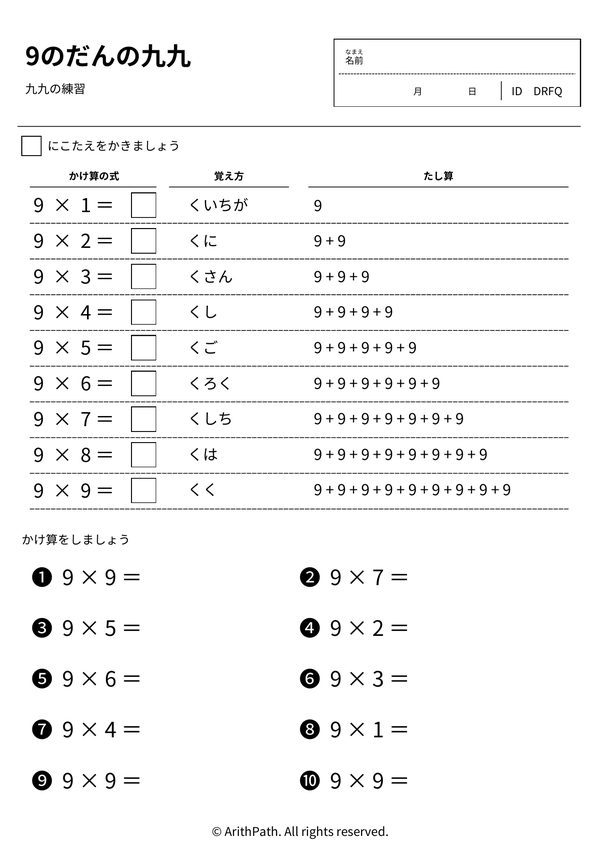 9のだんの九九