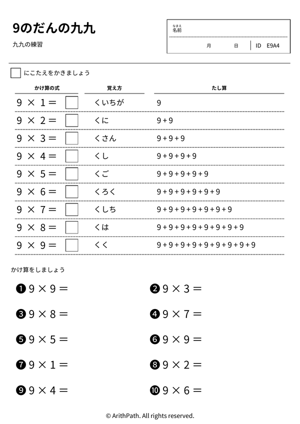 9のだんの九九