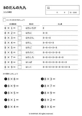 8のだんの九九