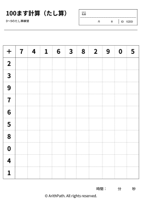 100ます計算（たし算）