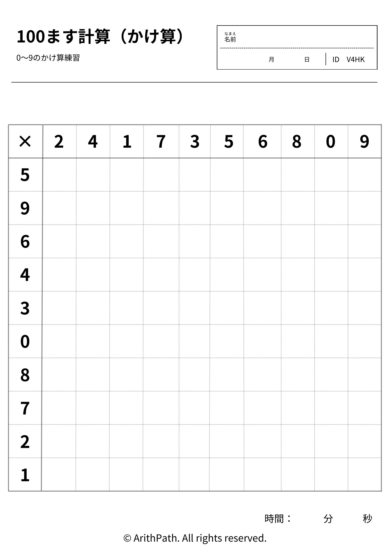 100ます計算（かけ算）