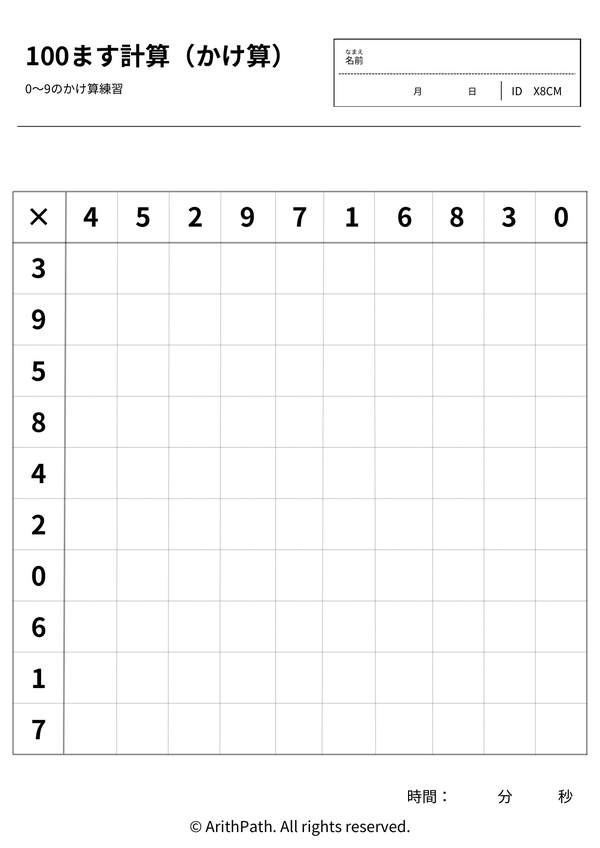 100ます計算（かけ算）