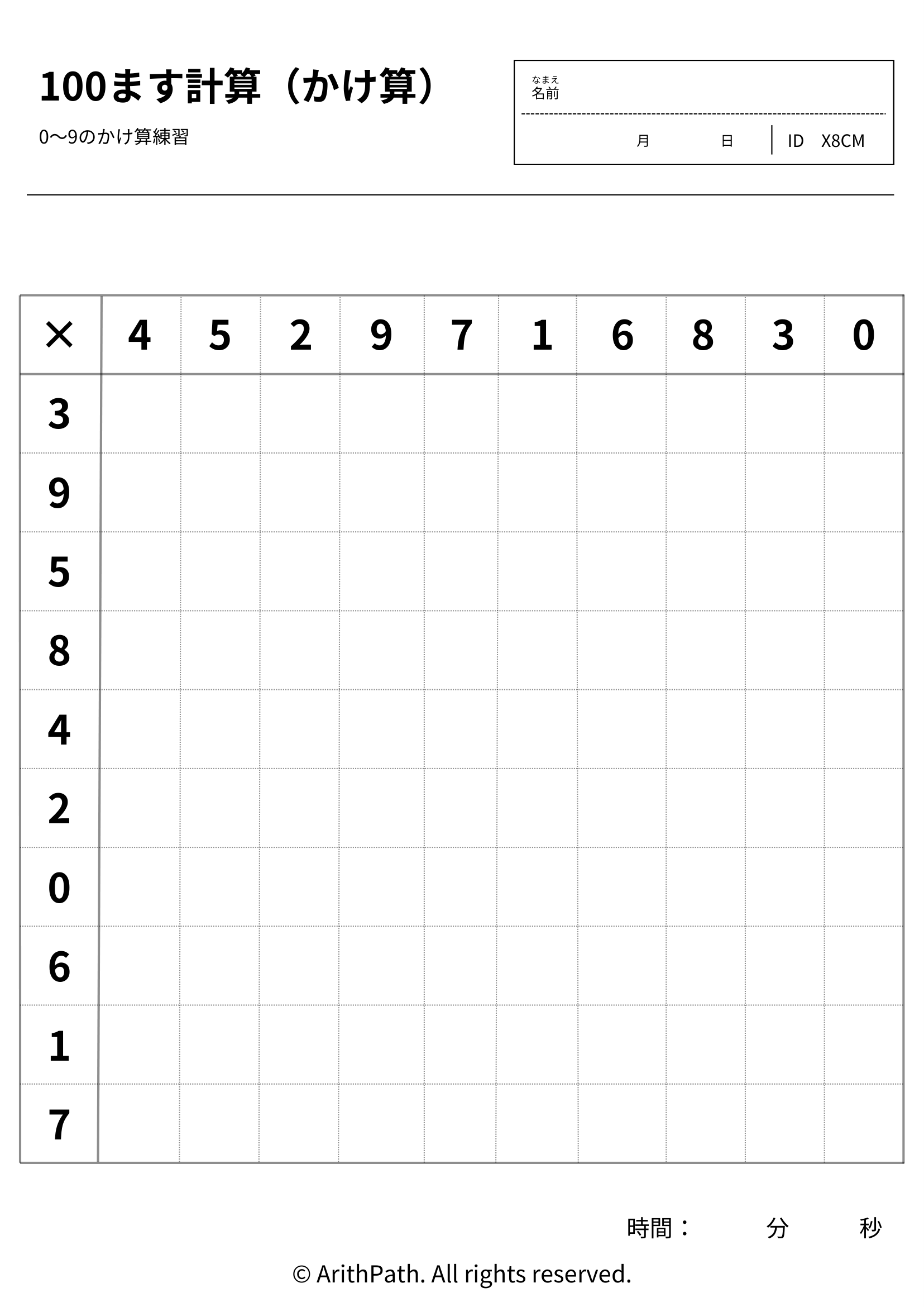 100ます計算（かけ算）
