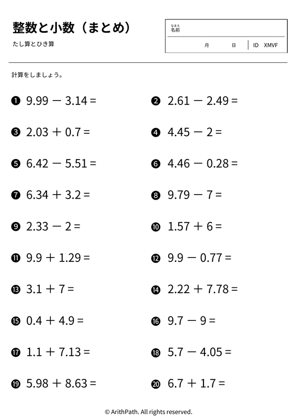 整数と小数（まとめ）