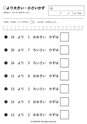 ○より大きい・小さいかず